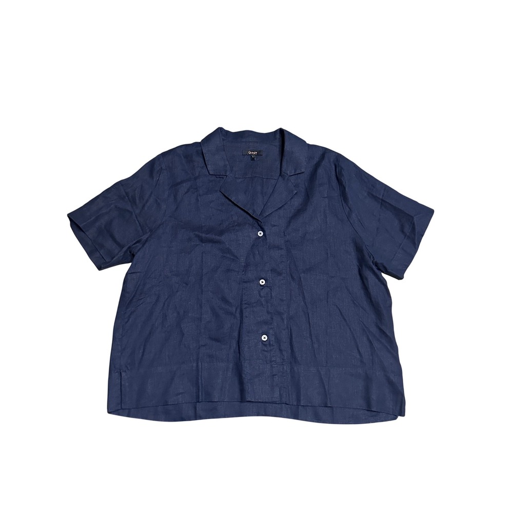 Quince 100% European Linen Short Sleeve Shirt in Deep Navy Size Large